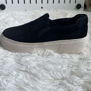 J Slides slip on platform sneaker. Black suede size 8.